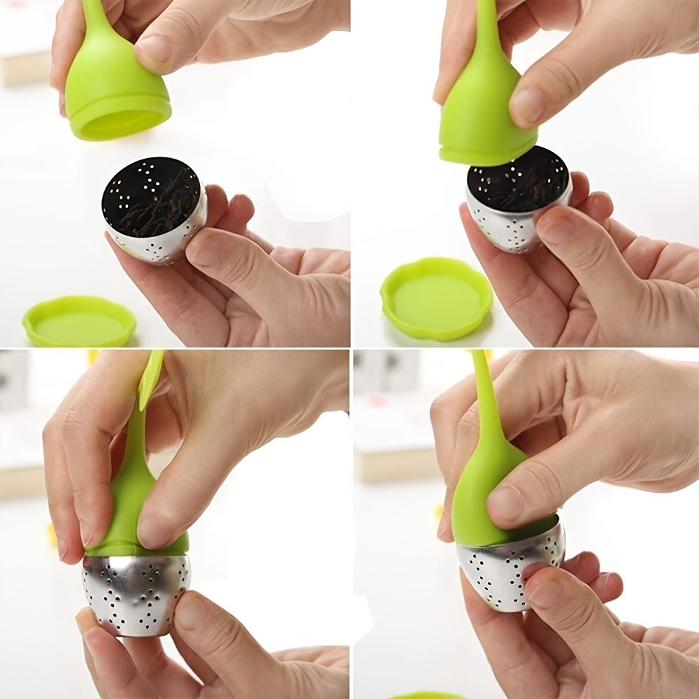 1pc Tea Infuser Silicone Handle Stainless Steel Strainer Drip Tray Included - Loose Tea Steeper - Best Tea Infuser For Loose Leaf Or Herbal Tea