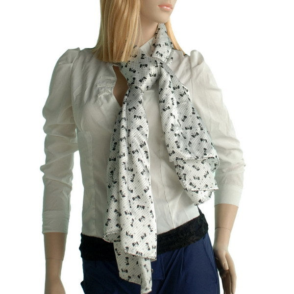 Blando White Lovely Bowknot Design Natural Elegant Silk Scarf/Wrap/Shawl(Small)