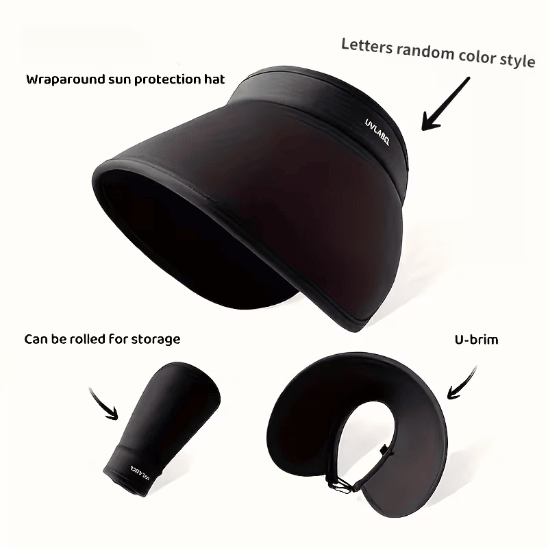 UPF50+ Wide Brim Sun Visor Hat - Rollable Foldable UV Protection Sun Hat, Adjustable Empty Top Sun Cap for Women, Outdoor Travel Beach Hiking Headwear