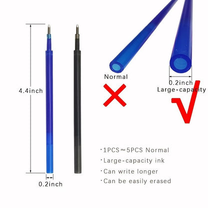 Large Capacity Ink,Erasable Pen 0.5mm Push Automatic Gel Pen Washable Handle Magic Erasable Refills Rods Longer Writing School