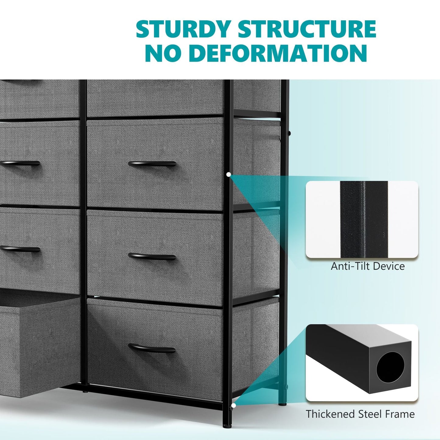 Dresser for Bedroom with 8 Drawers Tall Dresser & Chest of Drawers Fabric Dresser with Wood Top and Sturdy Steel Frame
