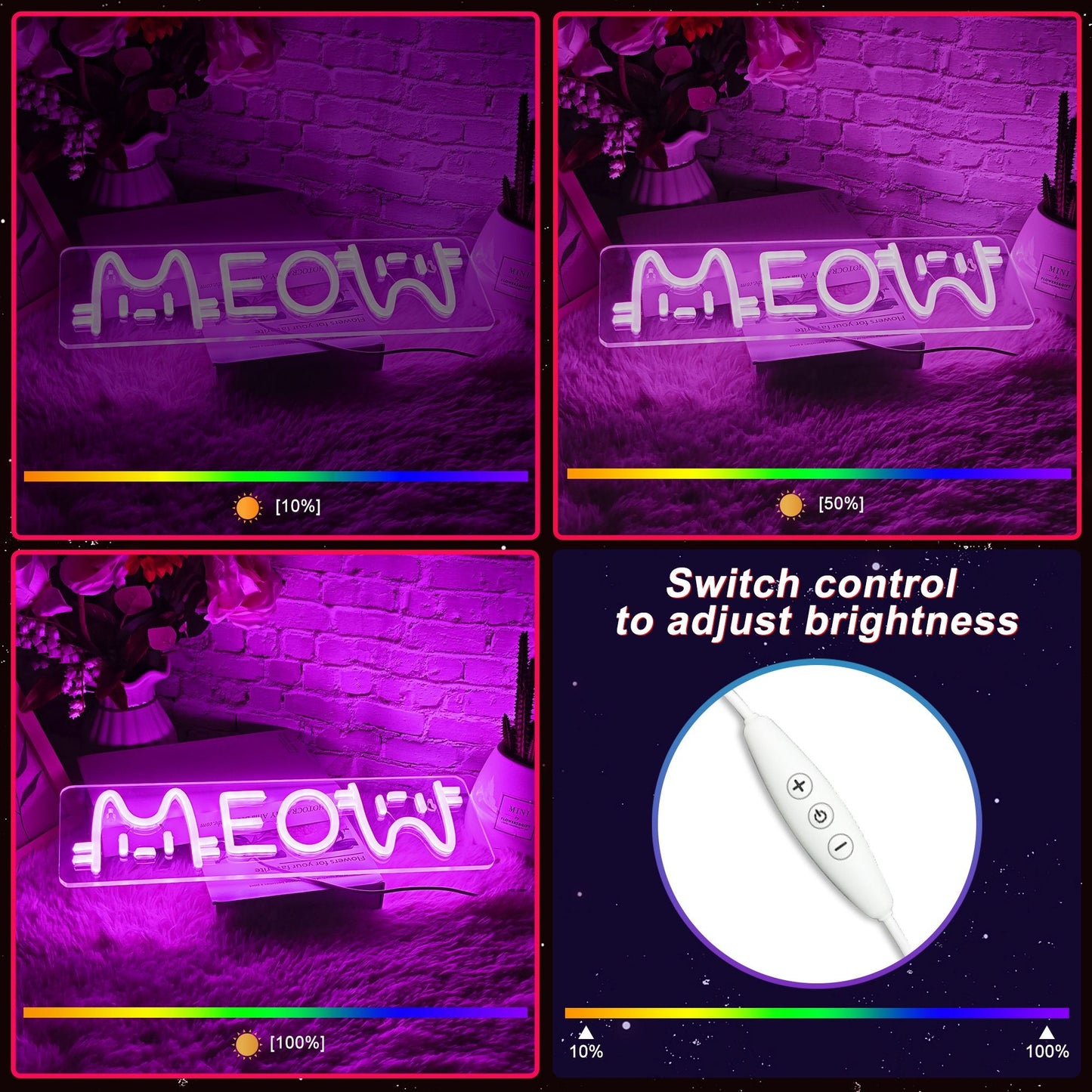 1 LED neon light, pink "meow meow" cat shaped wall decoration light, bright neon light with USB, suitable for decorating girls' bedrooms, 5V adjustable lighting, very suitable for room accents