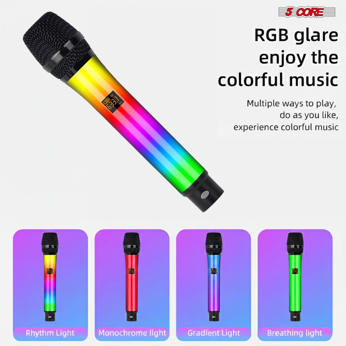 5 Core Microphone Wireless Karaoke Singing Mic Rechargeable Microfono w Lights