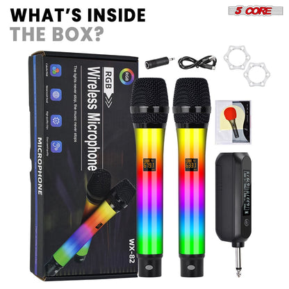 5 Core Microphone Wireless Karaoke Singing Mic Rechargeable Microfono w Lights