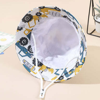 Children's hats spring and autumn thin cartoon car cute fisherman hat boys and girls summer sunshade sunscreen pot hat