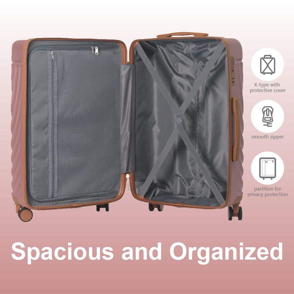 Luggage Sets ABS Hardshell 3pcs Luggage, Lightweight Durable Suitcase sets Spinner Wheels Suitcase with TSA Lock 20''24''28'' Available(Rose Gold )