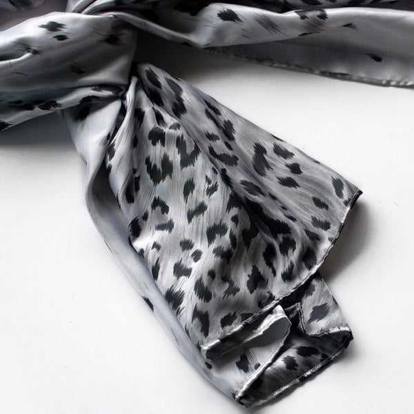 Blando Silver Leopard Design Elegant Delicately Soft Silk Scarf/Wrap/Shawl(Large)