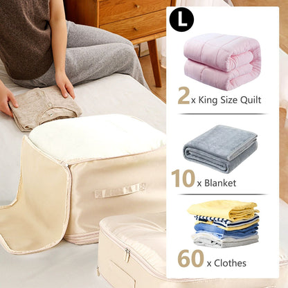 Large Foldable Storage Bag For Comforter Quilt Blanket Clothes Pillows Beddings Self Compression Organizer For Duvet Closet Storage Containers With Dual Zippers