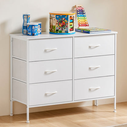 Dresser for Bedroom 6 Drawers Wide Fabric Storage Units Chest of Drawers for Bedroom with Metal Frame and Wooden Top for TV