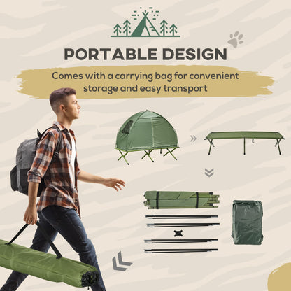 1 Person Folding Camping Cot, Portable Outdoor with Carry Bag, 2-in-1 Elevated Camping Bed Tent Single