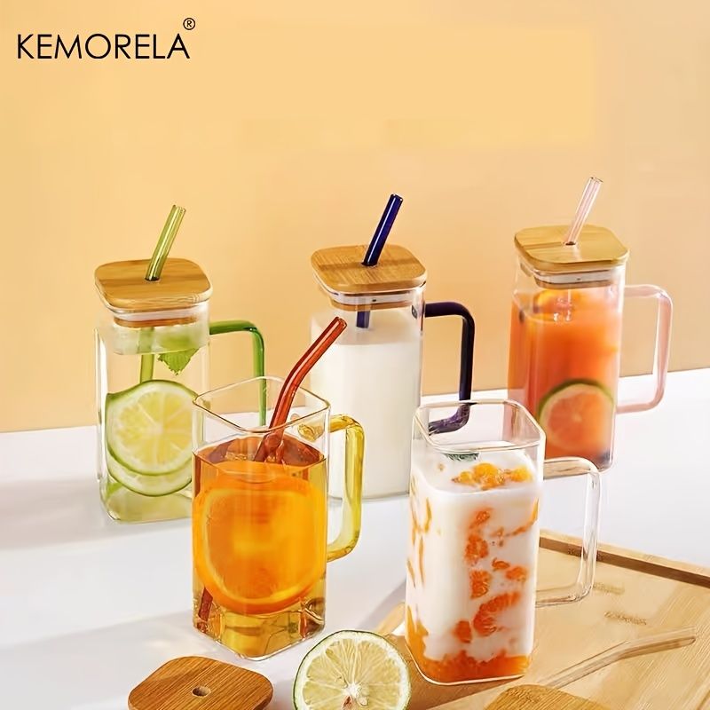 1pc, 13.5oz Adorable Glass Cups with Lids and Straws - Perfect for Back to School and On-the-Go Drinks