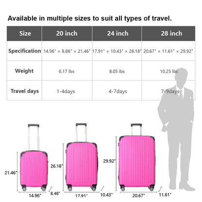 3-Piece Lightweight ABS Hardshell Luggage Set (20", 24", 26") in Honey Powder with Spinner Wheels, TSA Lock, and Adjustable Telescopic Handle - Durable Travel Suitcases