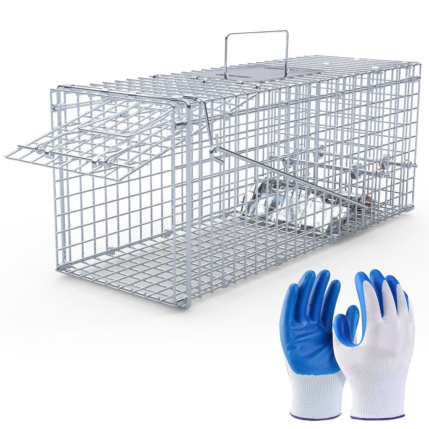 25.59Inch Live Humane Animal Trap Cage Heavy Duty Folding Catch And Release Rodent Cage For Rabbit Squirrel Possum Skunk Kitten Raccoon And More GPCT5437