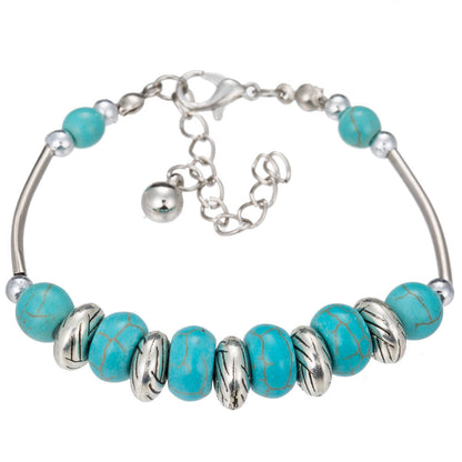Charm Vintage Jewelry Silver Natural Turquoise Women Girl Butterfly Bracelet Chain Beads Bracelet & Bangle Wedding Gift