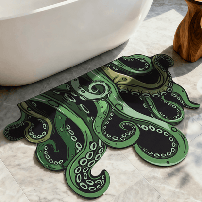 Green And Purple Cthulhu Rugs Water Absorbent Bath Mat Octopus Anime Rug Graphic Gothic Bathroom Rugs Fantasy Decorate, Non Slip Backing, Unique Gift & Decor for Gamers, 27x18 in