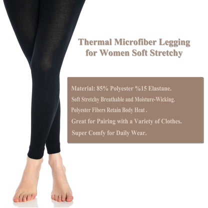 Black Thermal Leggings for Women Microfiber Soft Stretchy Full Winter Warm Tight Leggings