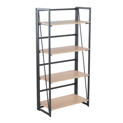 Dakota Contemporary Bookcase in Black Painted Metal and Natural Wood by