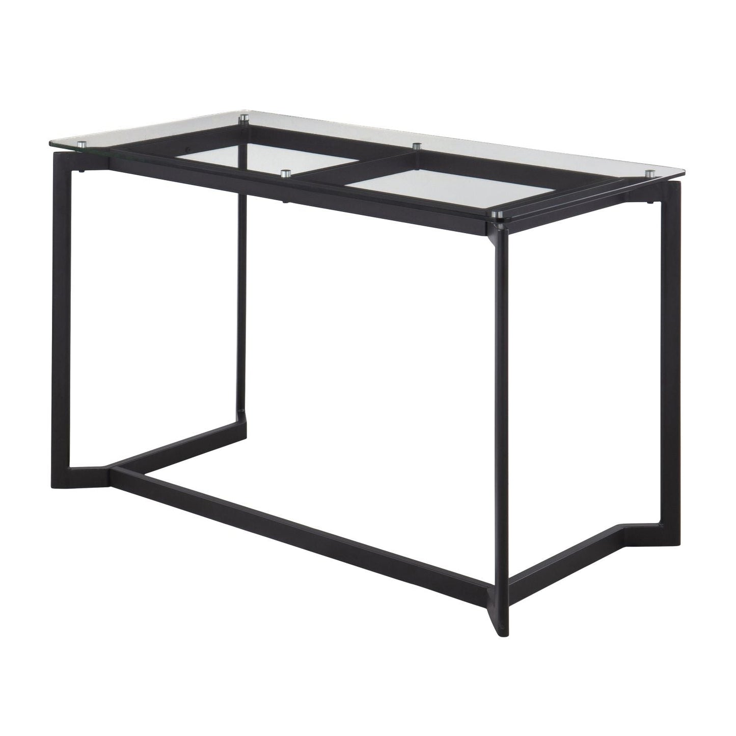 Masters Modern Office Desk in Black Steel with Clear Glass Top by