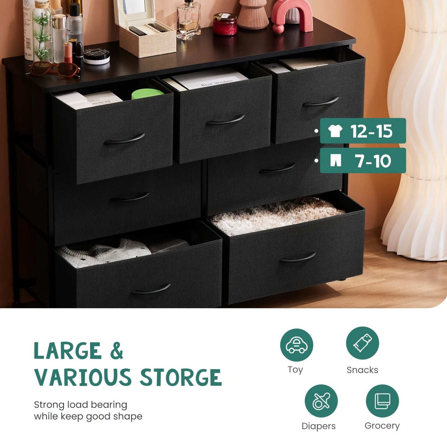 Dresser for bedroom 7 storage Spaces, assembled wardrobe lockers, bedroom furniture lockers