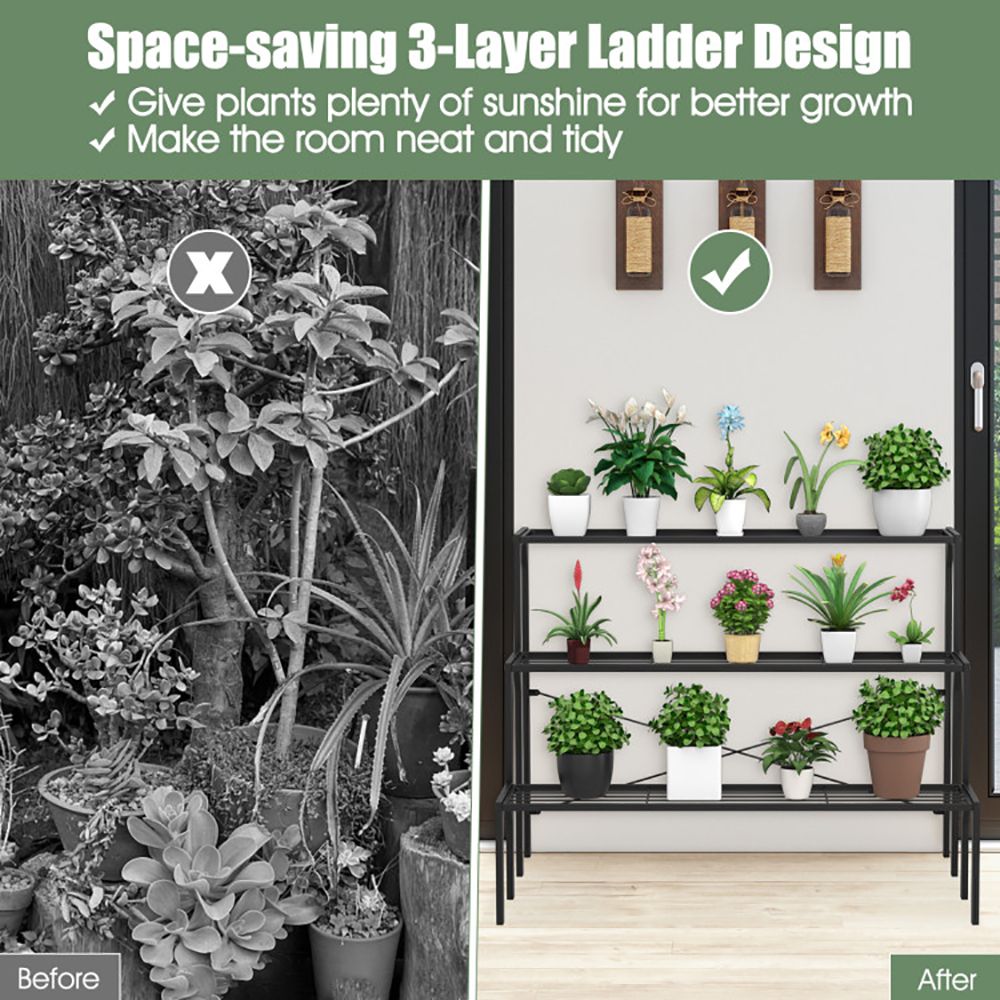 1PC Outdoor 3 Tier Metal Plant Stand with Heavy Duty Rack for Multiple Use