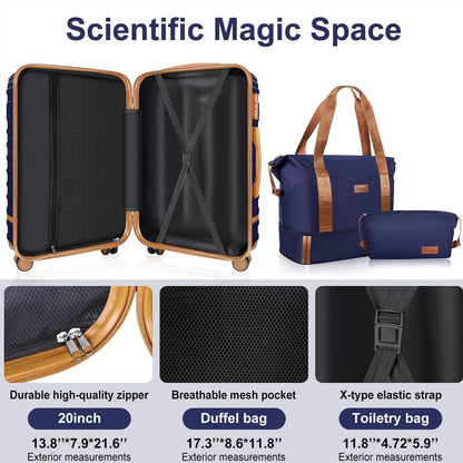 Expandable Suitcase Set Luggage Sets, 20 inch Carry On Luggage with TSA Lock and Double Spinner Wheels,(Deep Blue,3 PCS set )