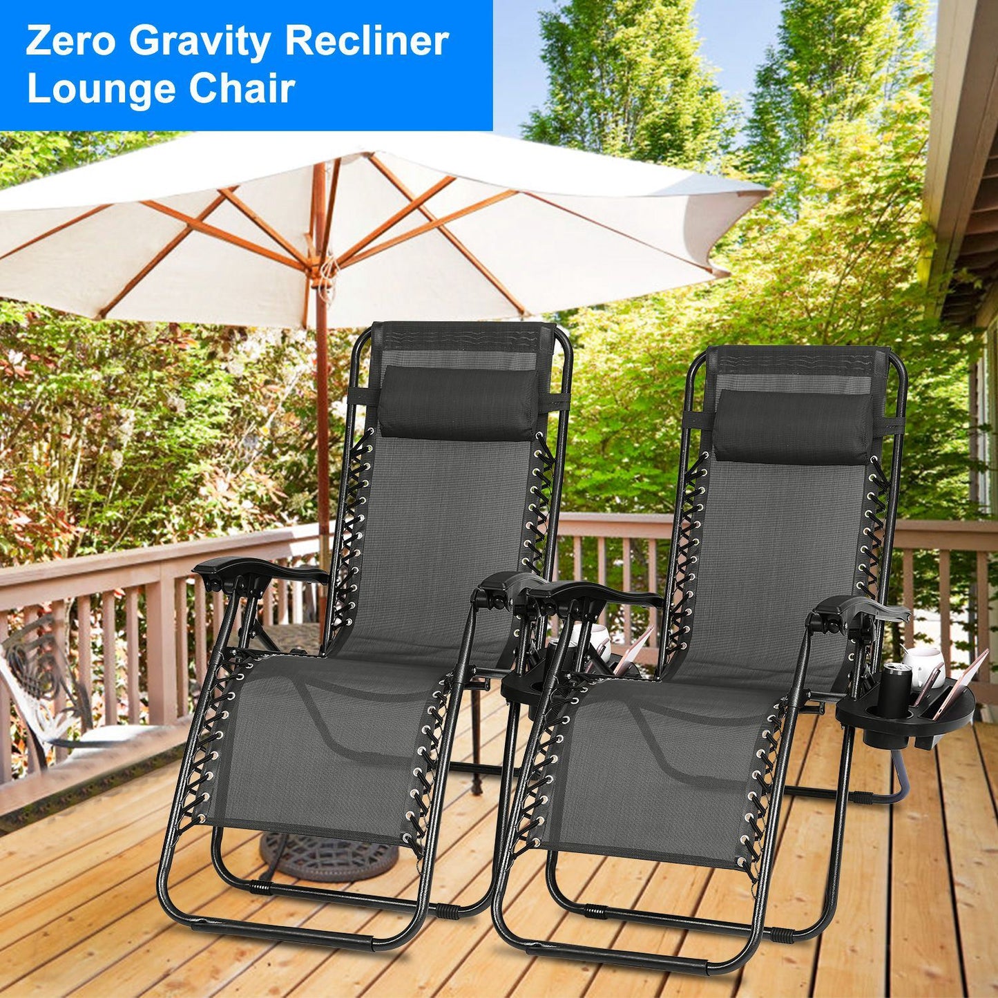 2Packs Zero Gravity Lounge Chair with Dual Side Tray 330lbs Load Foldable Recliner Chair