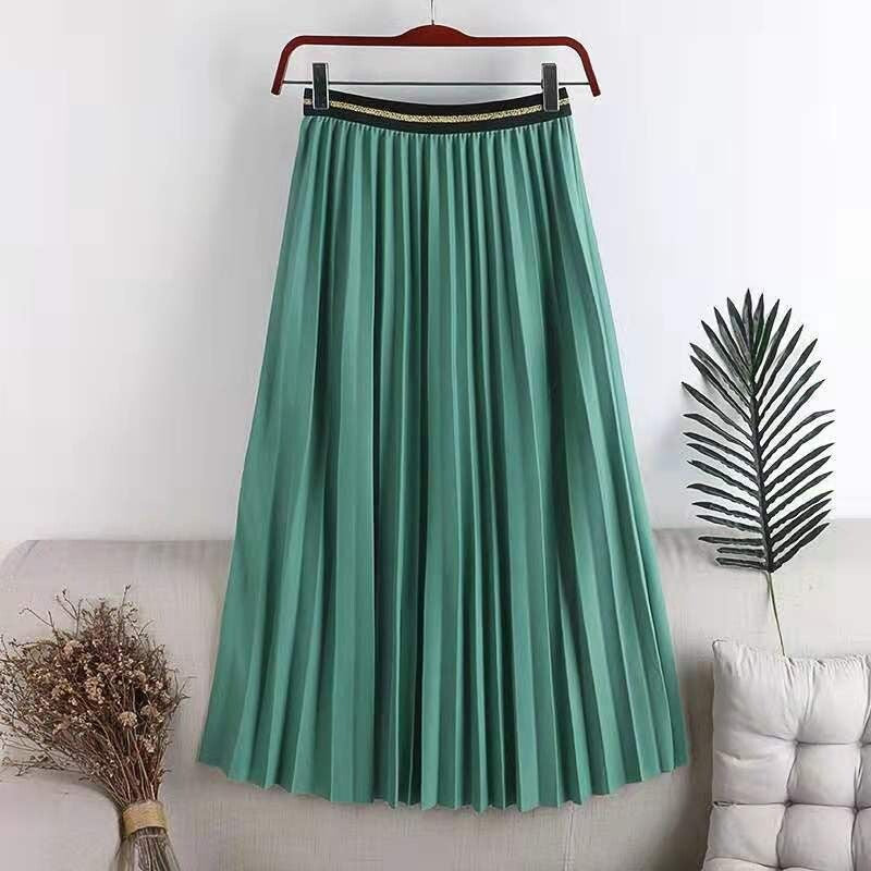 Pleated Versatile Long Skirt With Elastic Waist
