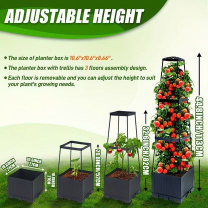 2-Pack 44.8" Self-Watering Tomato Planter with Trellis – Heavy-Duty Indoor & Outdoor Raised Garden Box, Built-in Trapezoid Climbing Grid for Tomatoes, Vegetables & Vining Plants