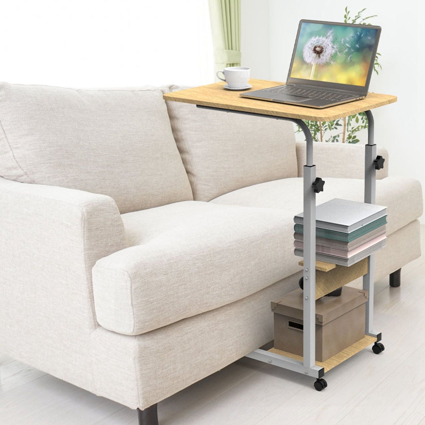C Side Table 3-Tier Laptop Desk Small Slim Snack Side Table for Couch Bed Sofa for Small Spaces Living Room Bedroom