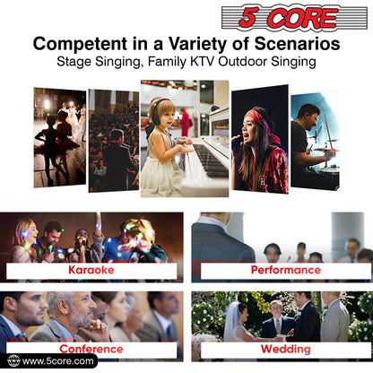 5 Core Microphone Wired Dynamic Vocal Handheld Mic Cardioid Karaoke Unidirectional Microfono w On and Off Switch Includes XLR Audio Cable for Singing, Public Speaking & Parties PM 305