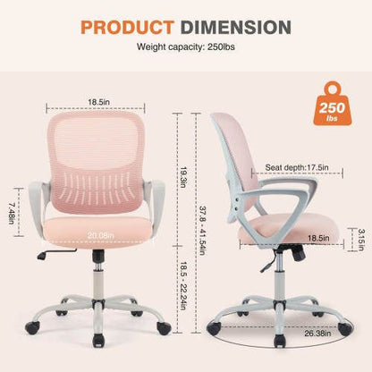 Office Mid Back Ergonomic Mesh Computer Desk Larger Seat Executive Height Adjustable Swivel Task Chair with Lumbar Support