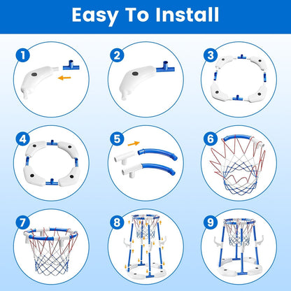 Summer Pool Basketball Hoop Toy Set With 4 Basketballs 4 Circles Pump Floating Swimming Pool Basketball Games Poolside Water Play Toy For 3-12Years Old Kids Adults