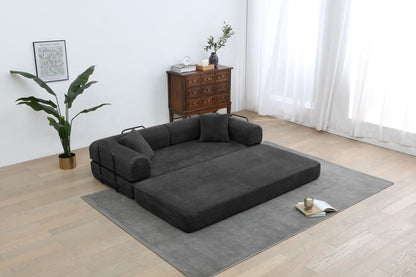 Foldable Sofa Bed, 77.9'' Folding Floor Couch, Compressed Convertable Sleeper Sofa, Memory Foam Couch with Pillow Back Support Armrest, 4-in-1 Futon Sofa Bed for Living Room, Army green
