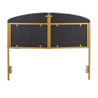 Lindsey Contemporary/Glam Queen Headboard in Gold Steel and Grey Velvet by