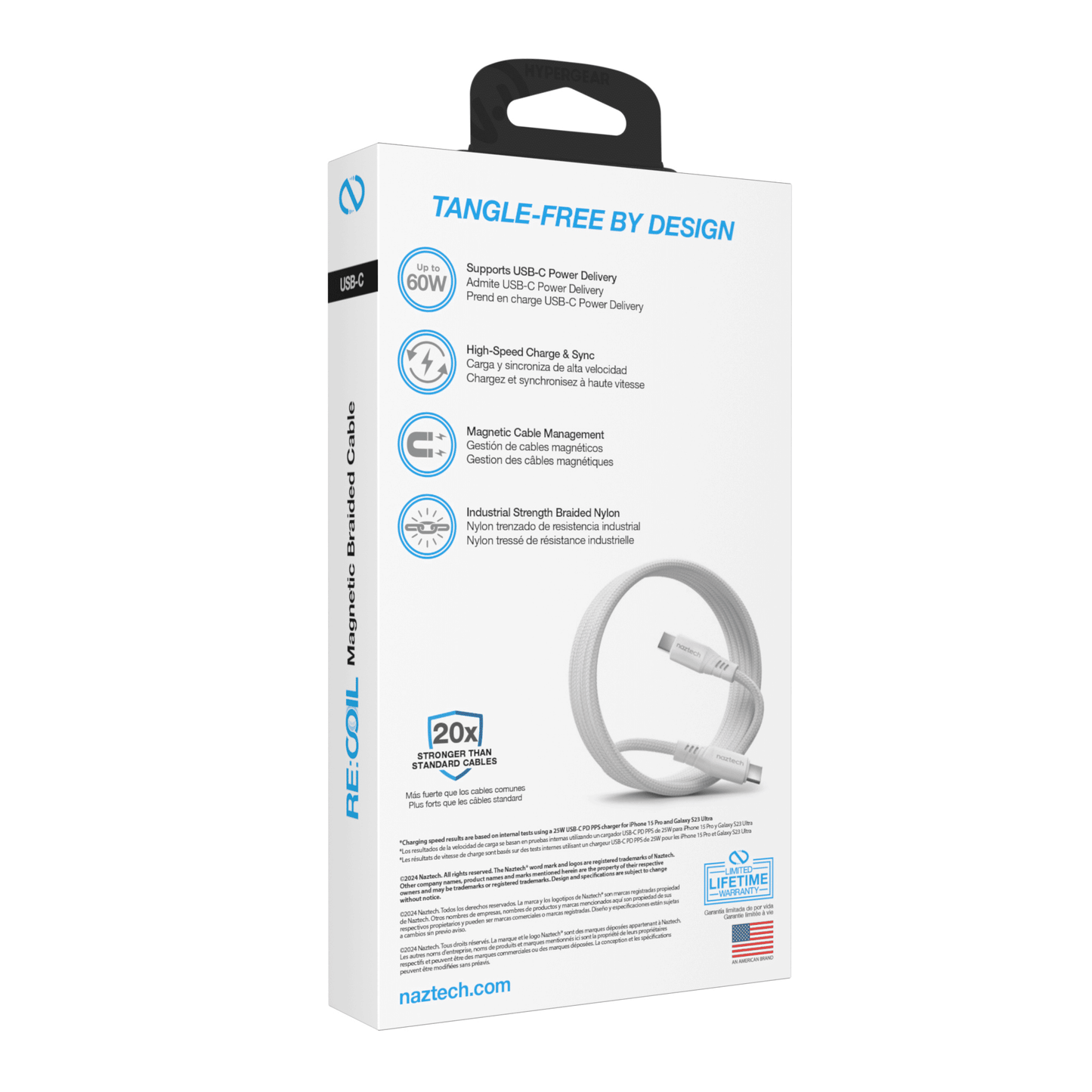 Naztech REcoil USB-C to USB-C Magnetic Cable 6ft