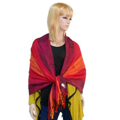 Blancho Bedding -Pa-a82-3 Multi-Colors Rose & Paisley National Style Exquisite Soft Tassel Ends Pashmina/Shawl/Scarf