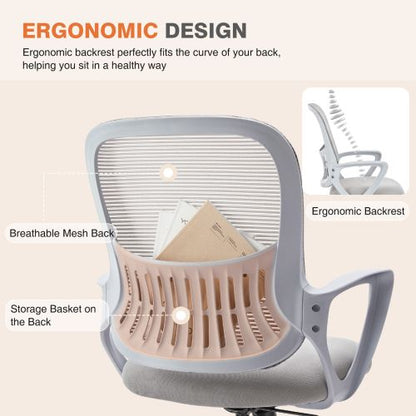 Office Mid Back Ergonomic Mesh Computer Desk Larger Seat Executive Height Adjustable Swivel Task Chair with Lumbar Support
