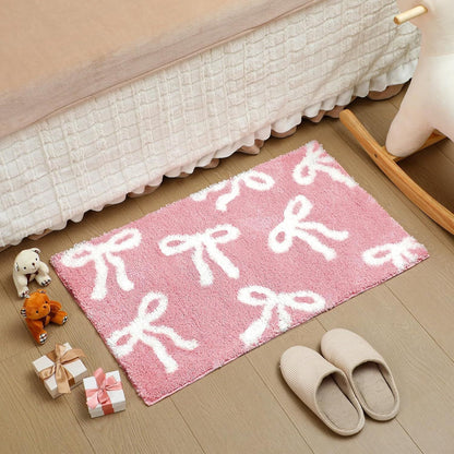 Bow Coquette Cute Bath Mat (20 X 32 Inch) – Non-Slip Absorbent Bathroom Rug For Vanity, Shower, Bedroom & Kitchen | Perfect Christmas Holiday Decor & Gift