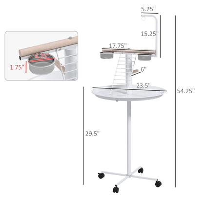 Bird Stand with Wheels, Perches, Feed Bowls, Round Tray for Parrot
