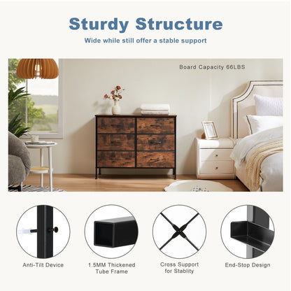 Dresser for Bedroom 6 Drawers Wide Fabric Storage Units Chest of Drawers for Bedroom with Metal Frame and Wooden Top for TV