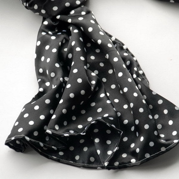 Blando Black Background Small Cute White Dot Design Soft Silk Scarf/Wrap/Shawl(Large)