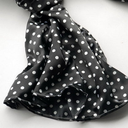 Blando Black Background Small Cute White Dot Design Soft Silk Scarf/Wrap/Shawl(Large)