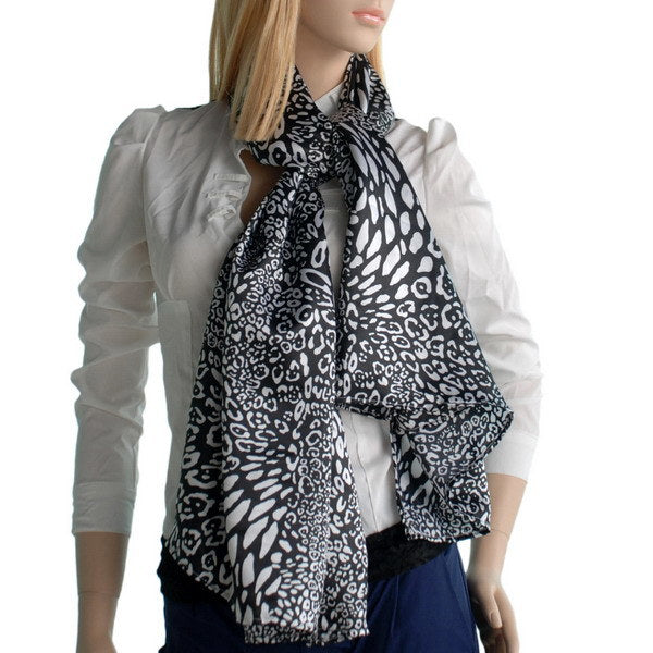 Blando Black & White Distinctive Leopard Animal Print Fashion Soft Silk Scarf/Wrap/Shawl(Large)