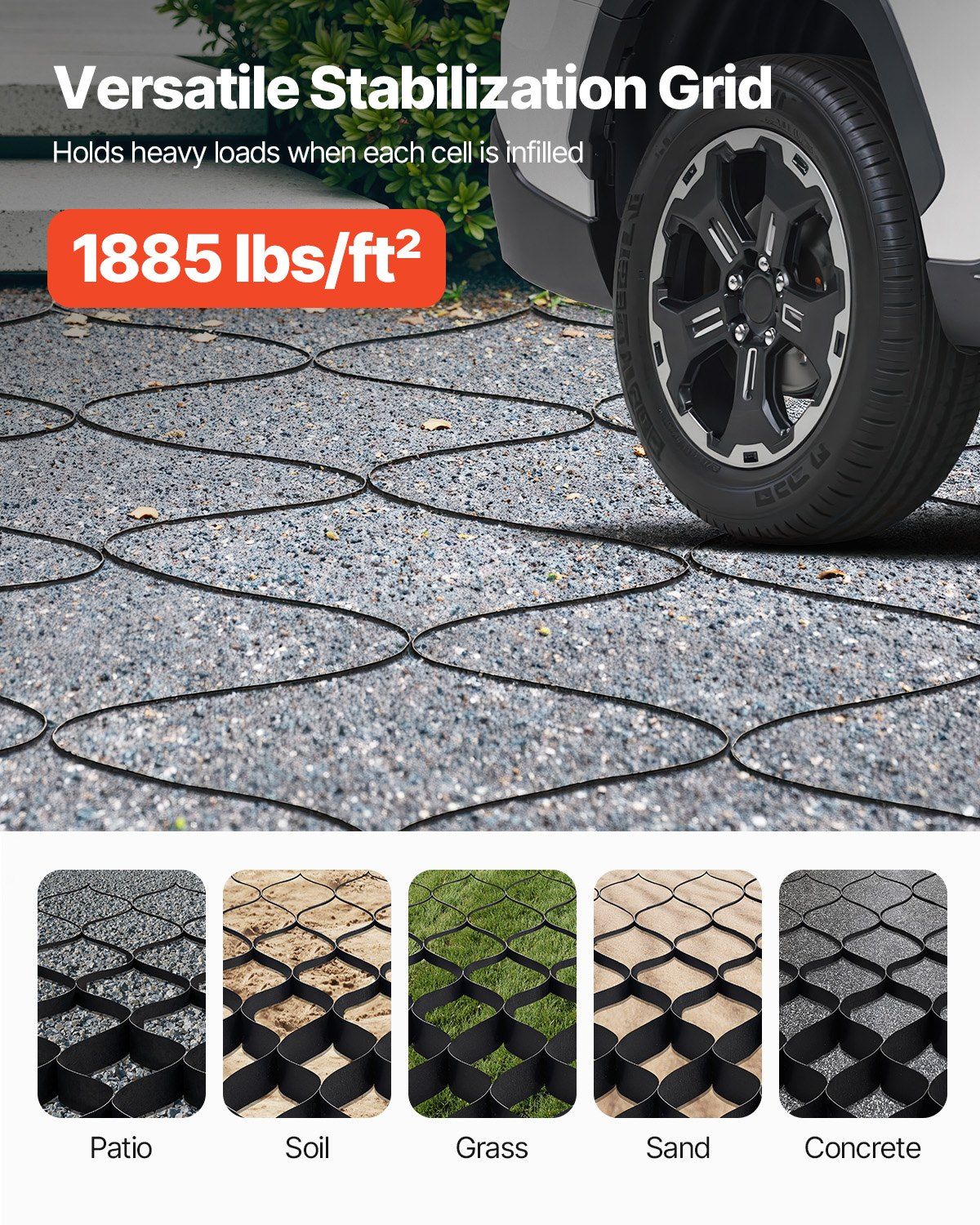 VEVOR Gravel Grid, 2 Inch Depth, 26.87 x 3.94 FT / 8200 x 1200 mm, 1880 LBS Per Sq ft Grass Ground Retainer, Permeable Geo Grids Driveway Stabilization, for Garden, Patio, Walkway, RV Parking Slopes