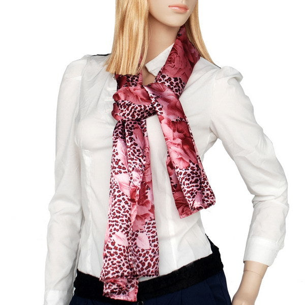 Blando Pink Leopard & Rose Floral Pattern Stylish super soft Silk Scarf/Wrap/Shawl(Large)
