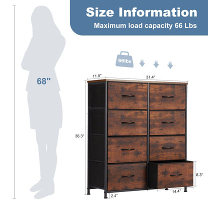 Dresser for Bedroom with 8 Drawers Tall Dresser & Chest of Drawers Fabric Dresser with Wood Top and Sturdy Steel Frame