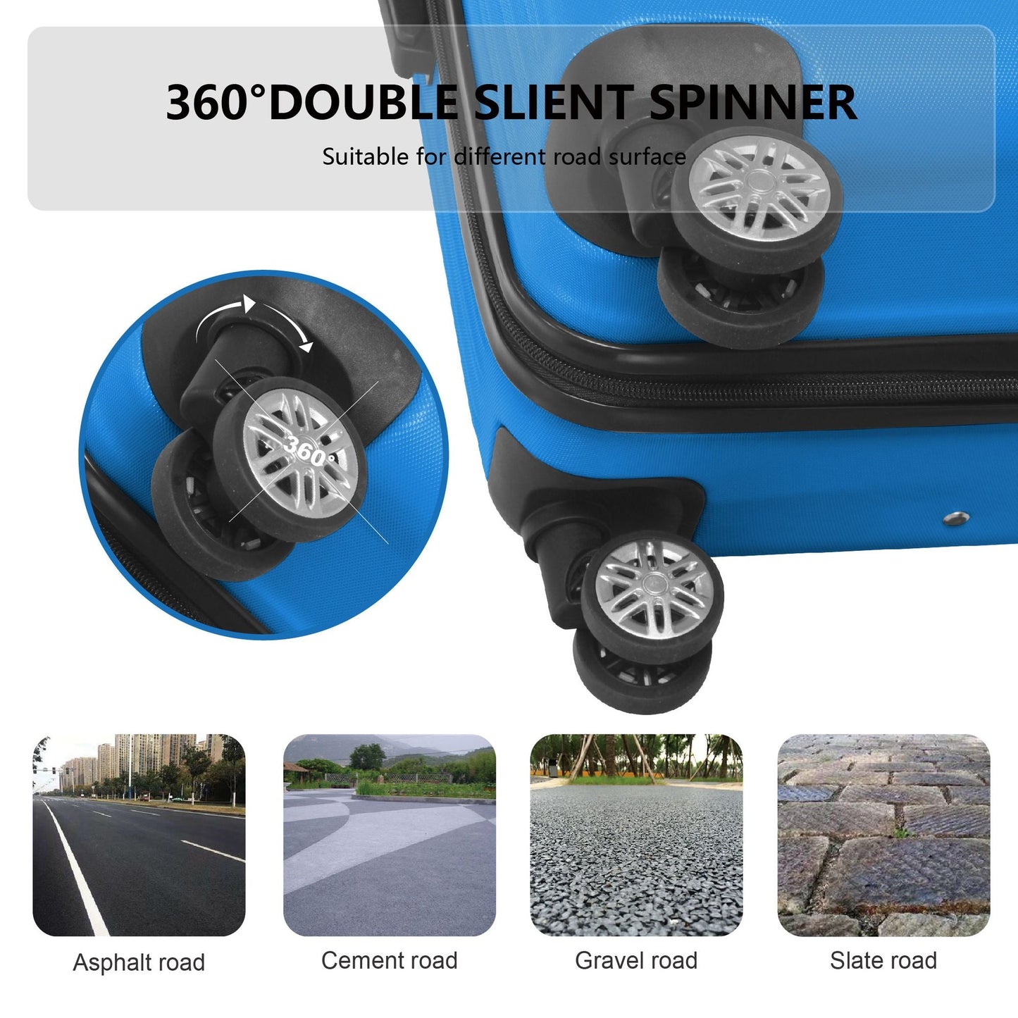 3-Piece Lightweight ABS Hardshell Luggage Set (20", 24", 26") in Deep Blue with Spinner Wheels, TSA Lock, and Adjustable Telescopic Handle - Durable Travel Suitcases
