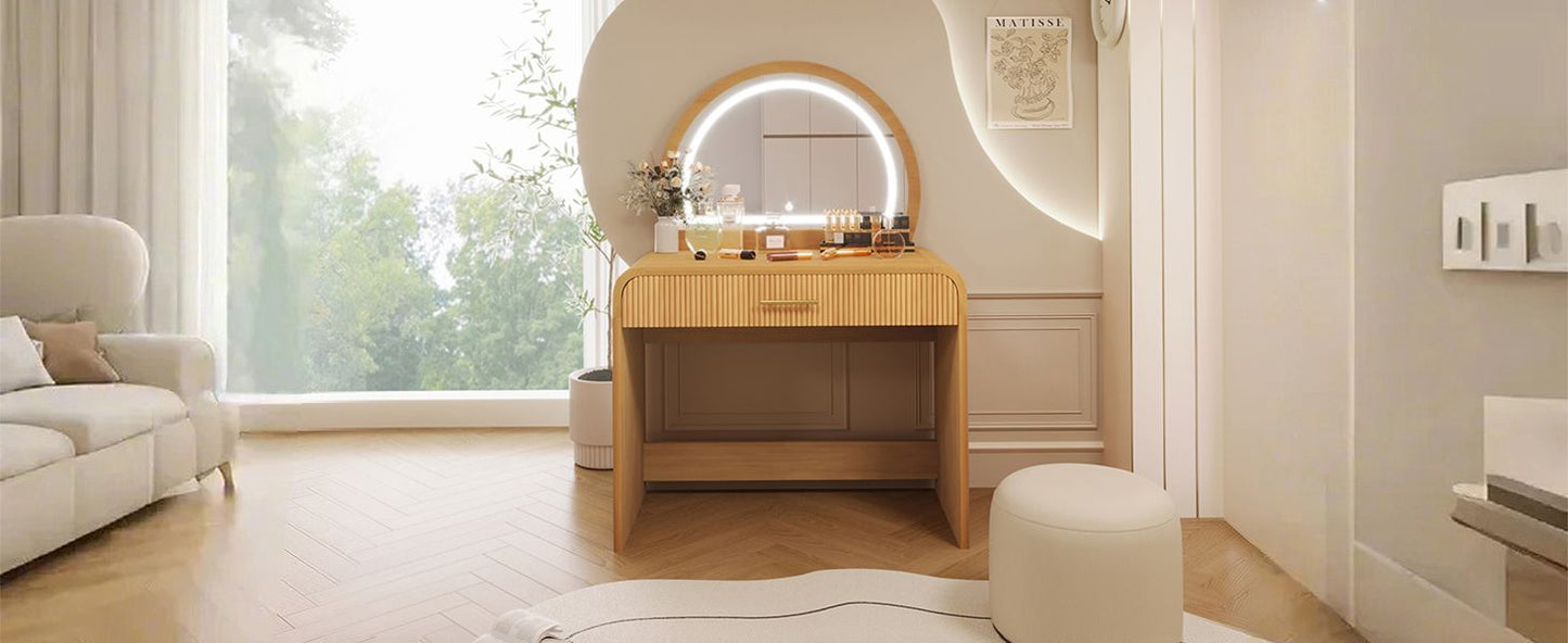 39" Makeup Vanity Table with Mirror Touch Screen Lighted Mirror, Dressing Table with Drawer for Bedroom, Natural