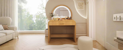 39" Makeup Vanity Table with Mirror Touch Screen Lighted Mirror, Dressing Table with Drawer for Bedroom, Natural
