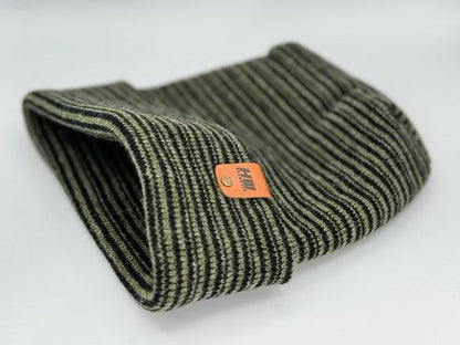 HW Modern Theta Stitch Contrast Cuffed Beanie (Patent Pending Design) Green/Black, Made in USA